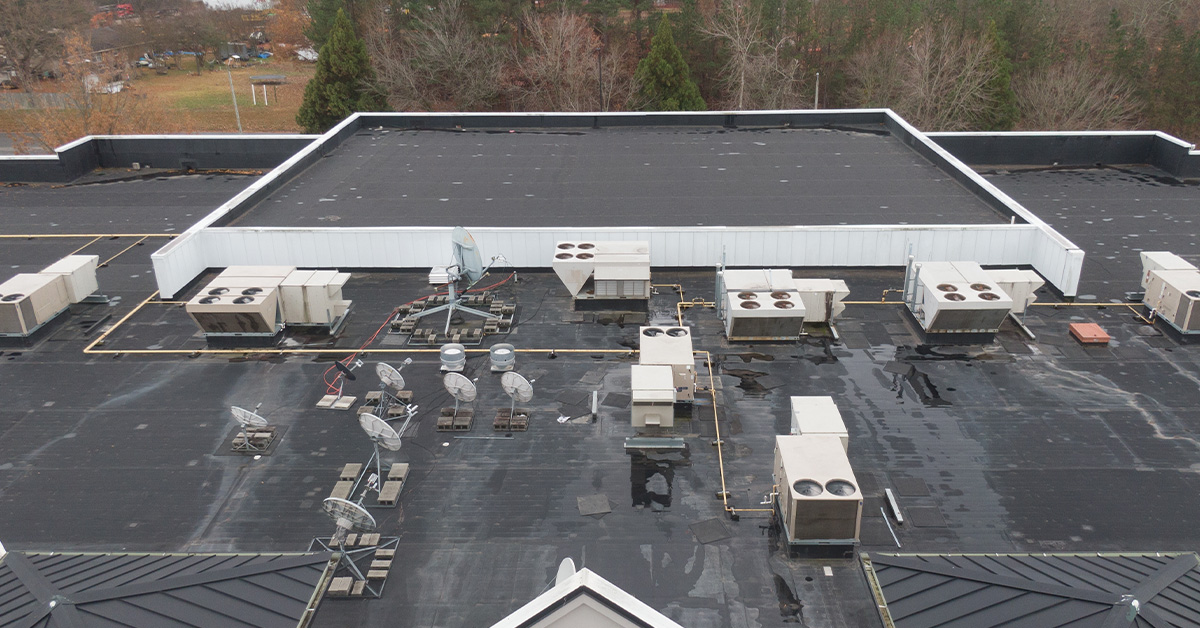 Commercial flat roof with HVAC