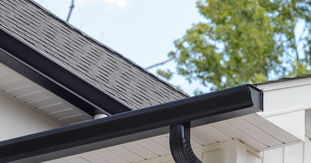 Gutter around the edge of a roof line.